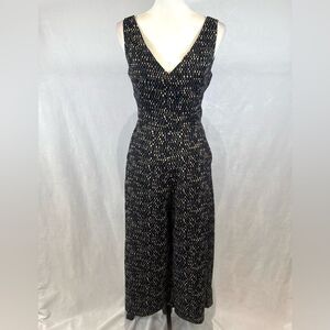 Anthropologie Dress Forum navy and mocha mosaic cutout crop jumpsuit small NWT